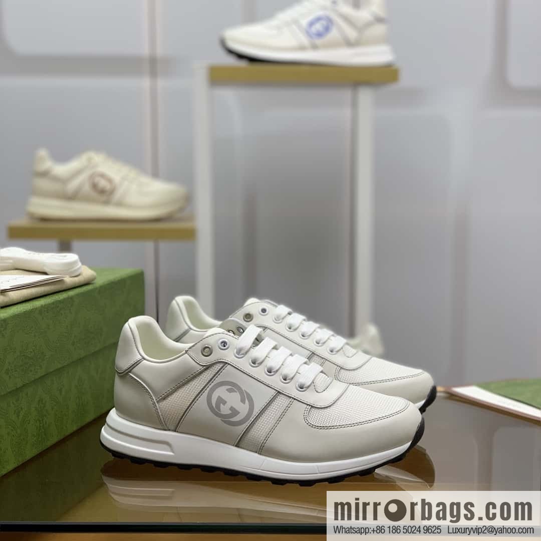 Gucci Gucci uses black and white leather and white mesh men's sports running shoes