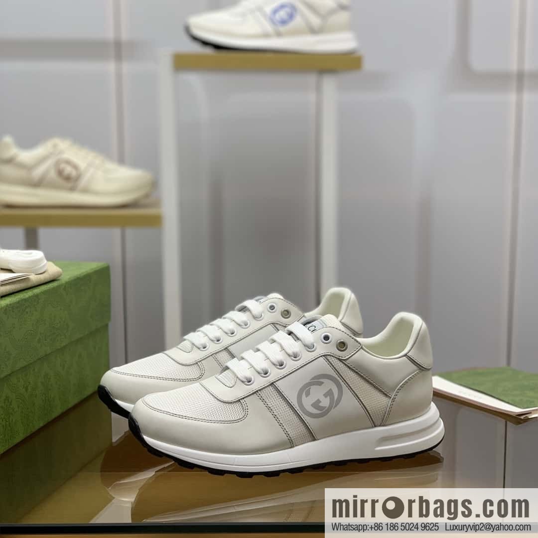 Gucci Gucci uses black and white leather and white mesh men's sports running shoes
