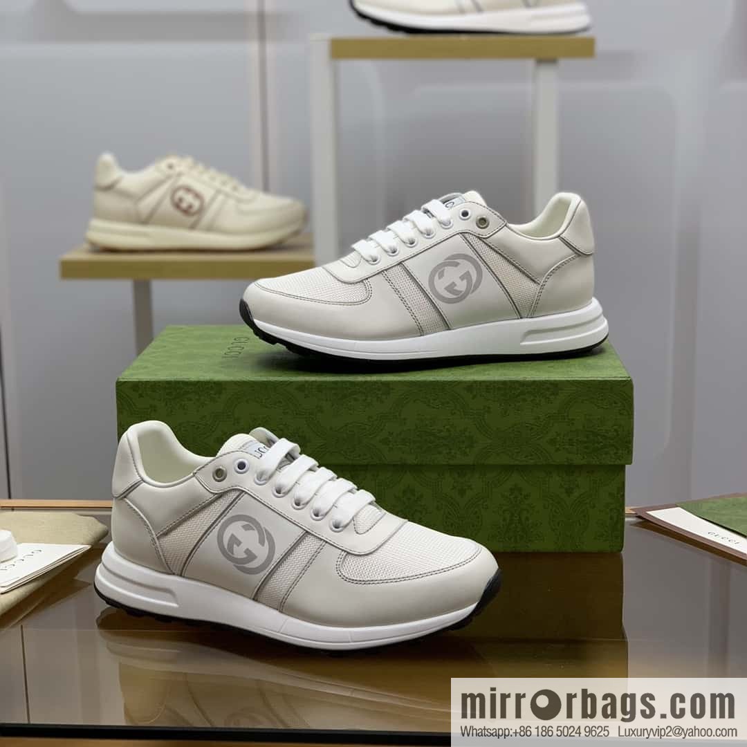 Gucci Gucci uses black and white leather and white mesh men's sports running shoes