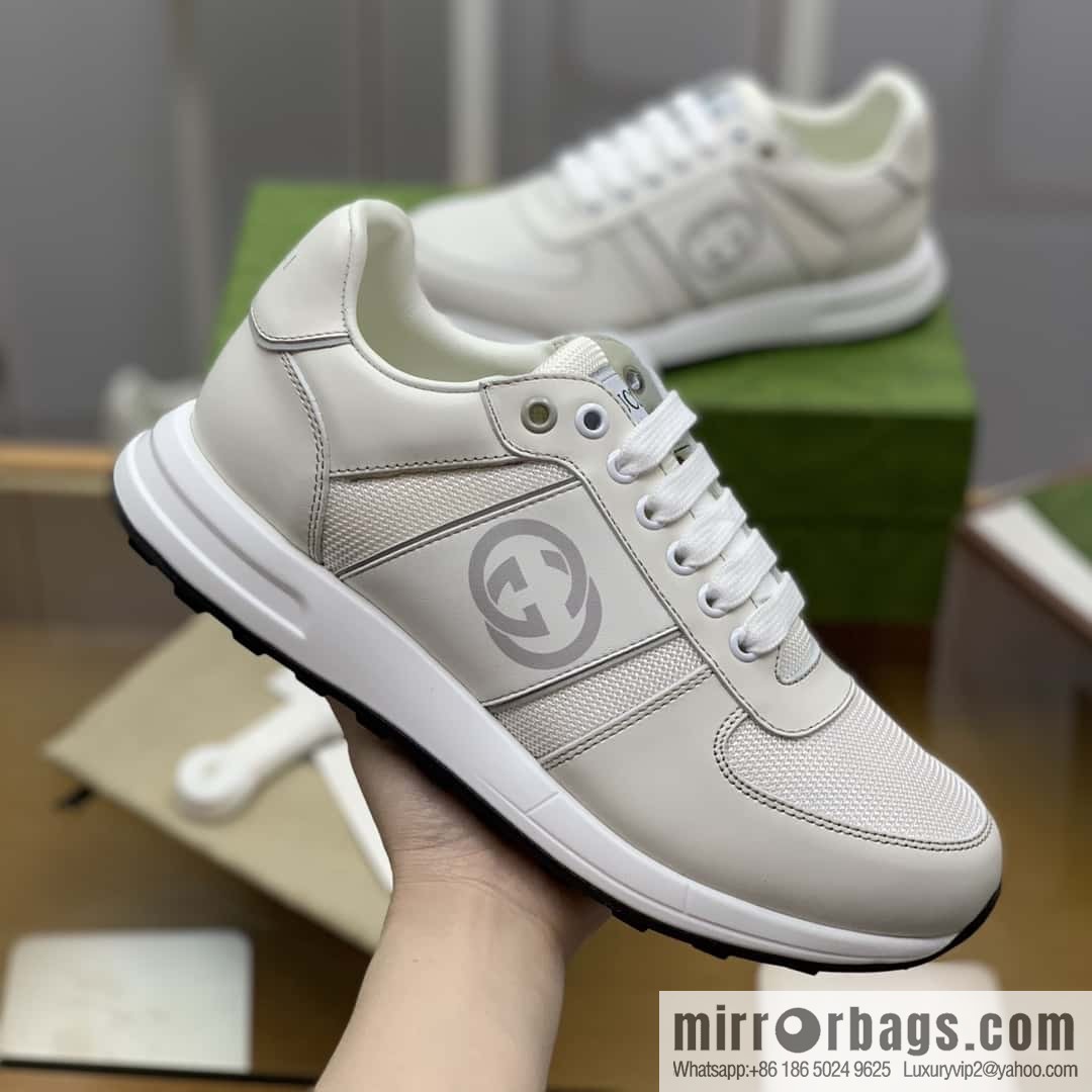 Gucci Gucci uses black and white leather and white mesh men's sports running shoes