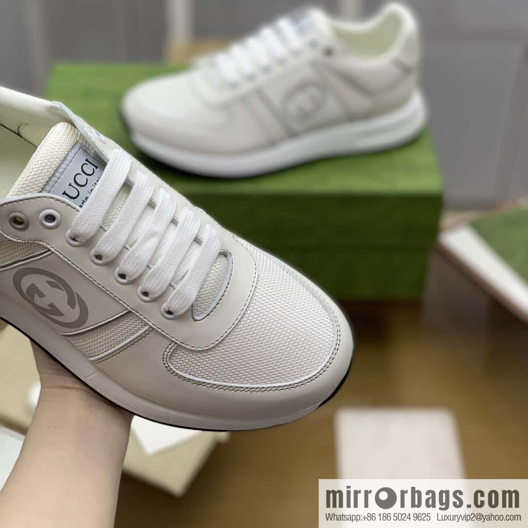 Gucci Gucci uses black and white leather and white mesh men's sports running shoes