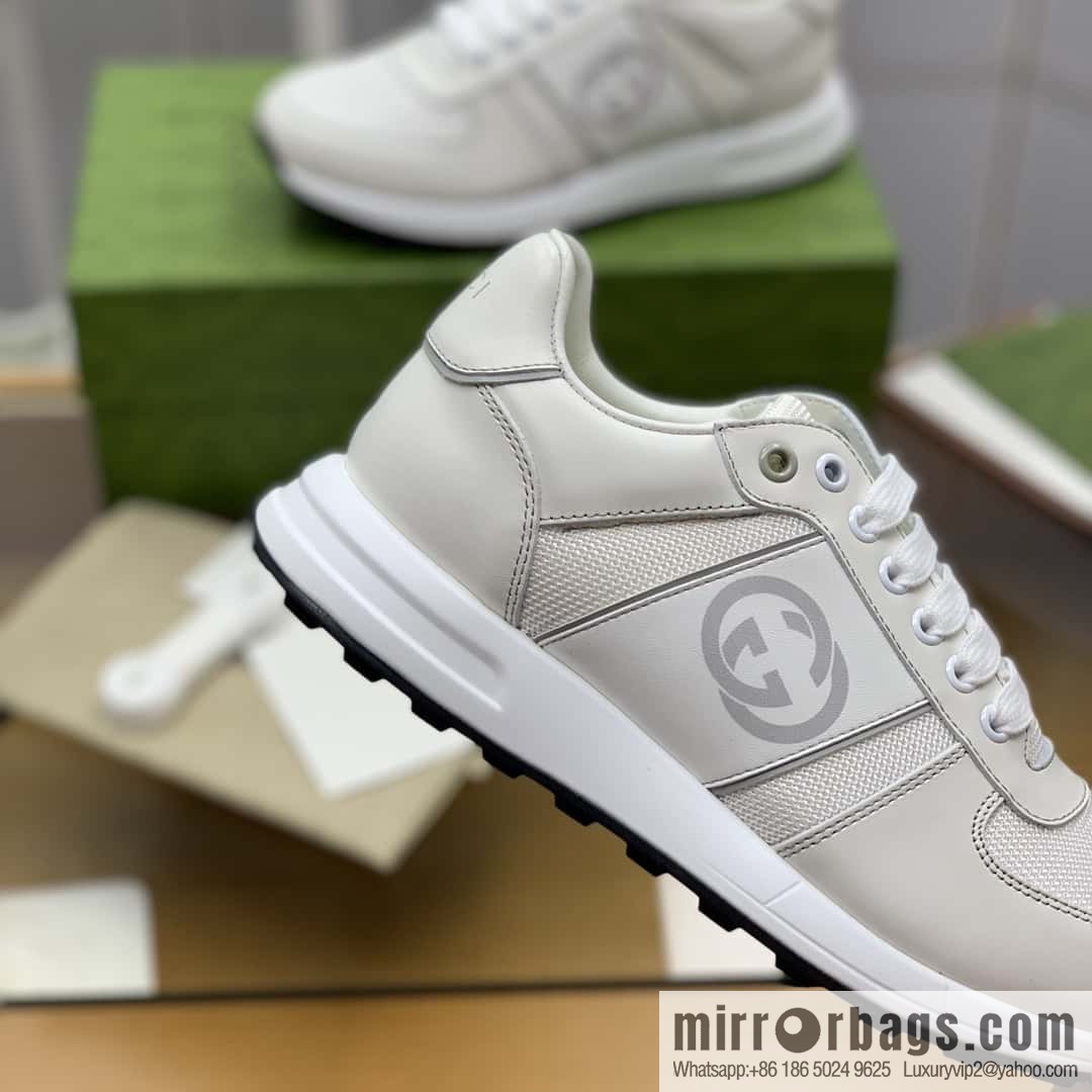 Gucci Gucci uses black and white leather and white mesh men's sports running shoes