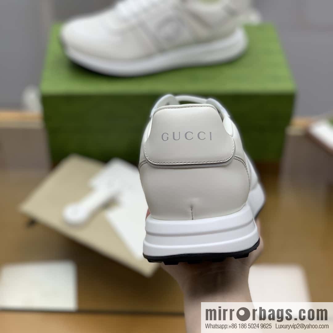 Gucci Gucci uses black and white leather and white mesh men's sports running shoes