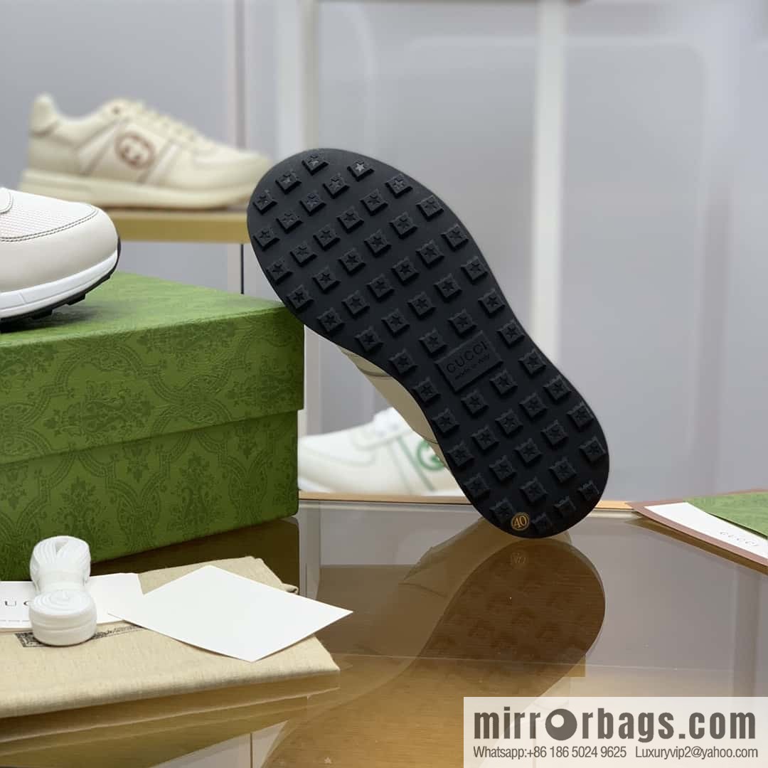 Gucci Gucci uses black and white leather and white mesh men's sports running shoes