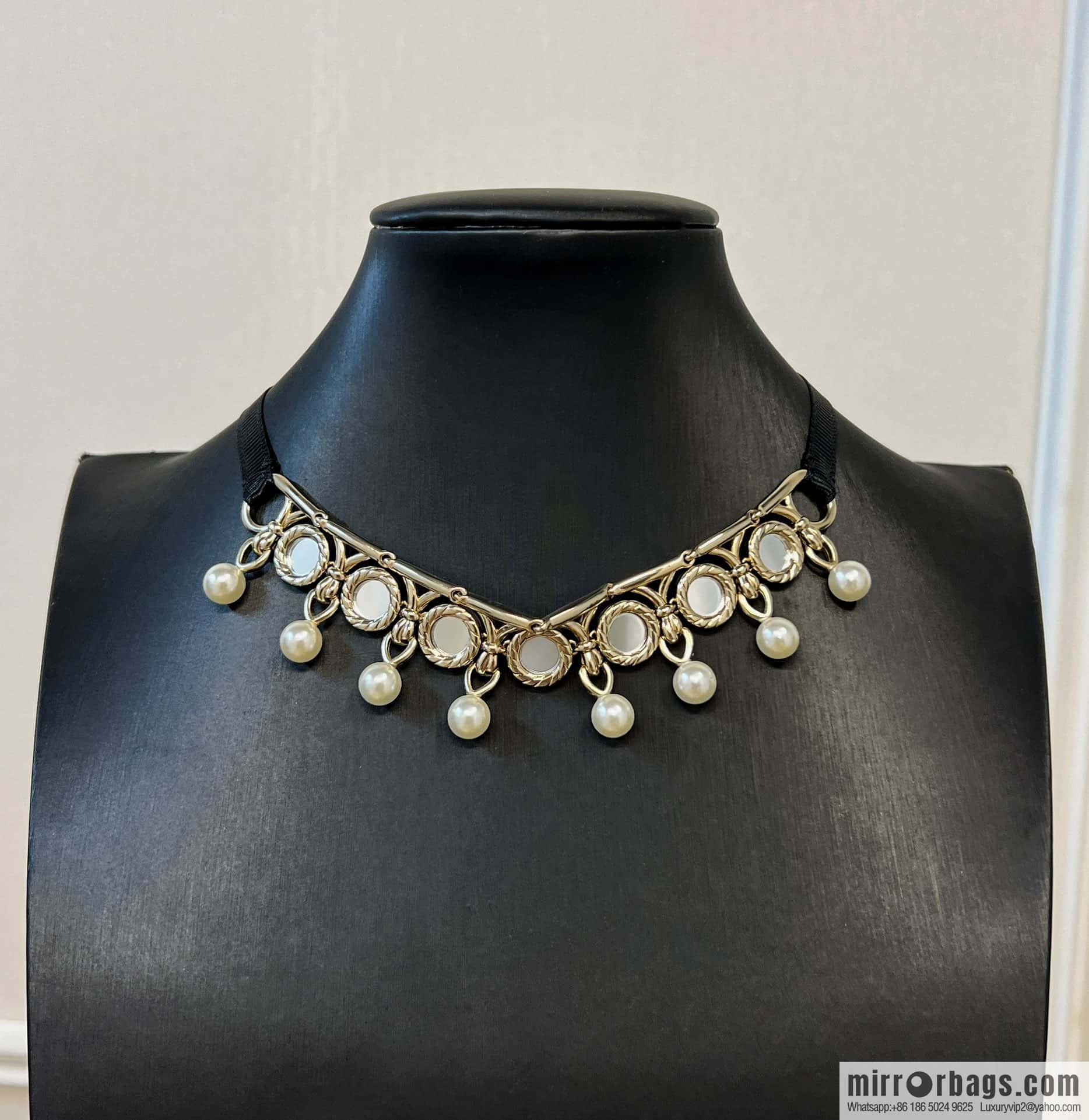 New ☑️ DIOR mirror pearl black rope necklace necklace necklace