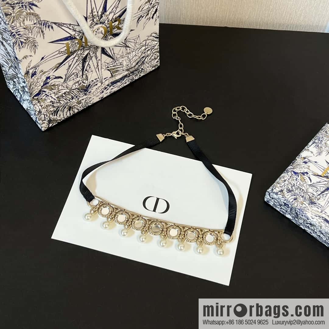 New ☑️ DIOR mirror pearl black rope necklace necklace necklace