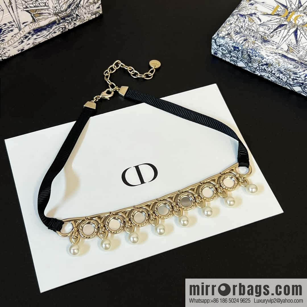 New ☑️ DIOR mirror pearl black rope necklace necklace necklace