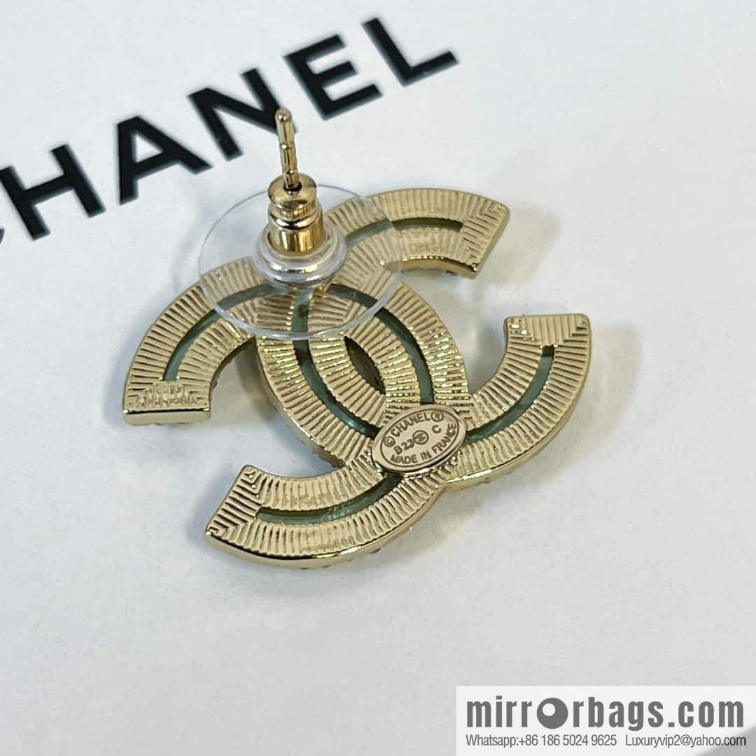New ☑️ Chanel c1 double c with drill green acrylic stud earrings