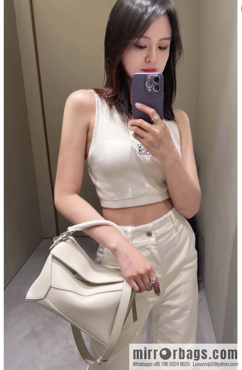 LOEWE Puzzle 24CM bag leather small geometric bag 0681 white