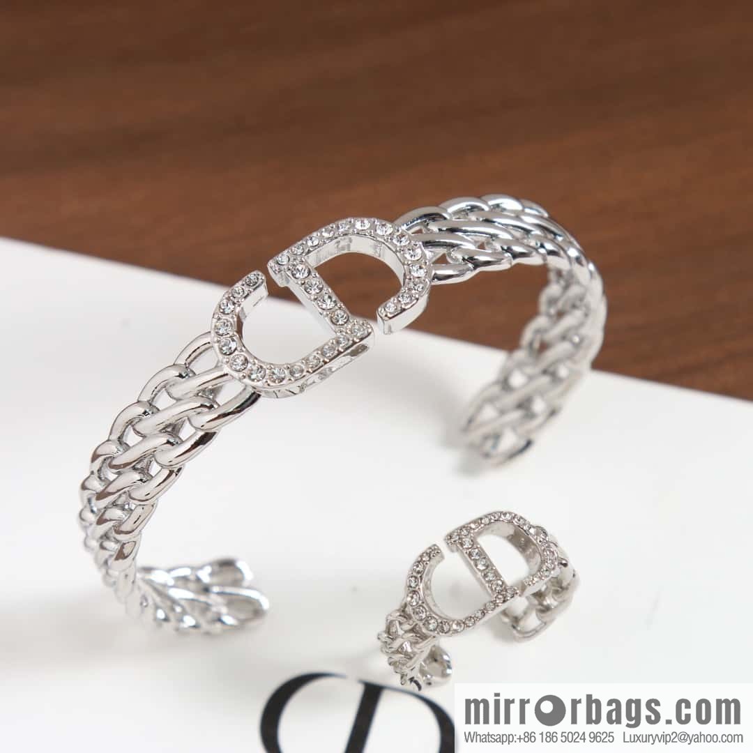 New ☑️ DIOR silver CD full diamond opening bracelet, ring