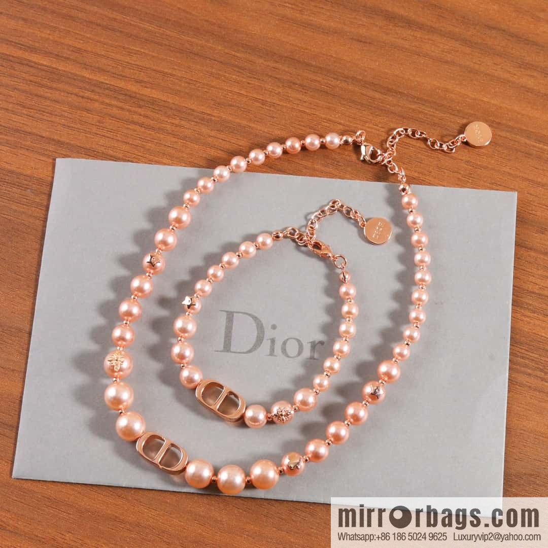 New ☑️ DIOR CD rose gold pearl necklace, bracelet