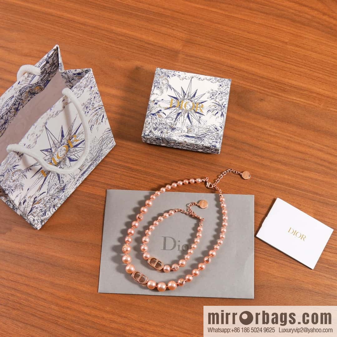 New ☑️ DIOR CD rose gold pearl necklace, bracelet