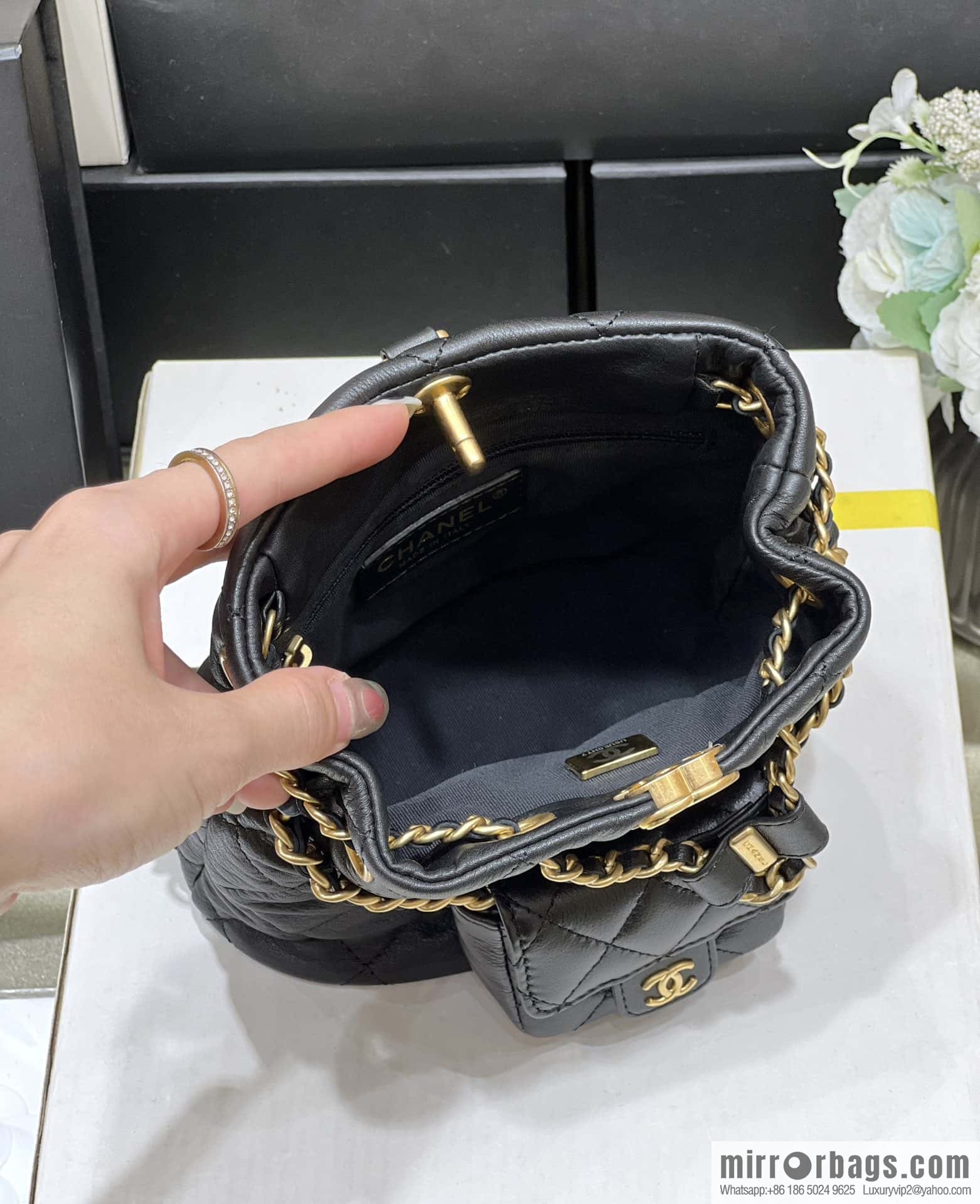 CHANEL small shoulder backpack AS3947 black