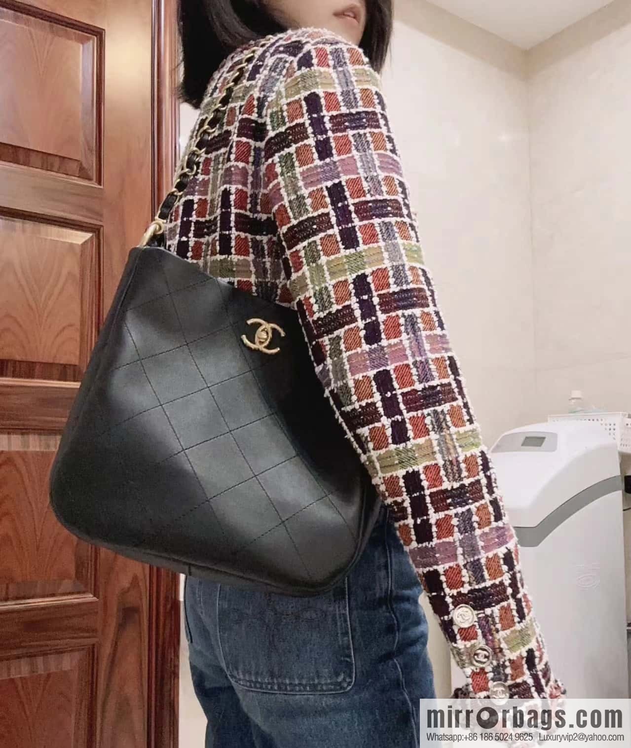 CHANEL 23A Premium Handicraft Collection, Woven Hippie Bag AS4210 black
