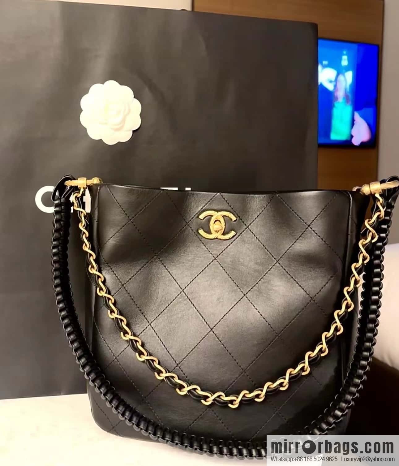 CHANEL 23A Premium Handicraft Collection, Woven Hippie Bag AS4210 black