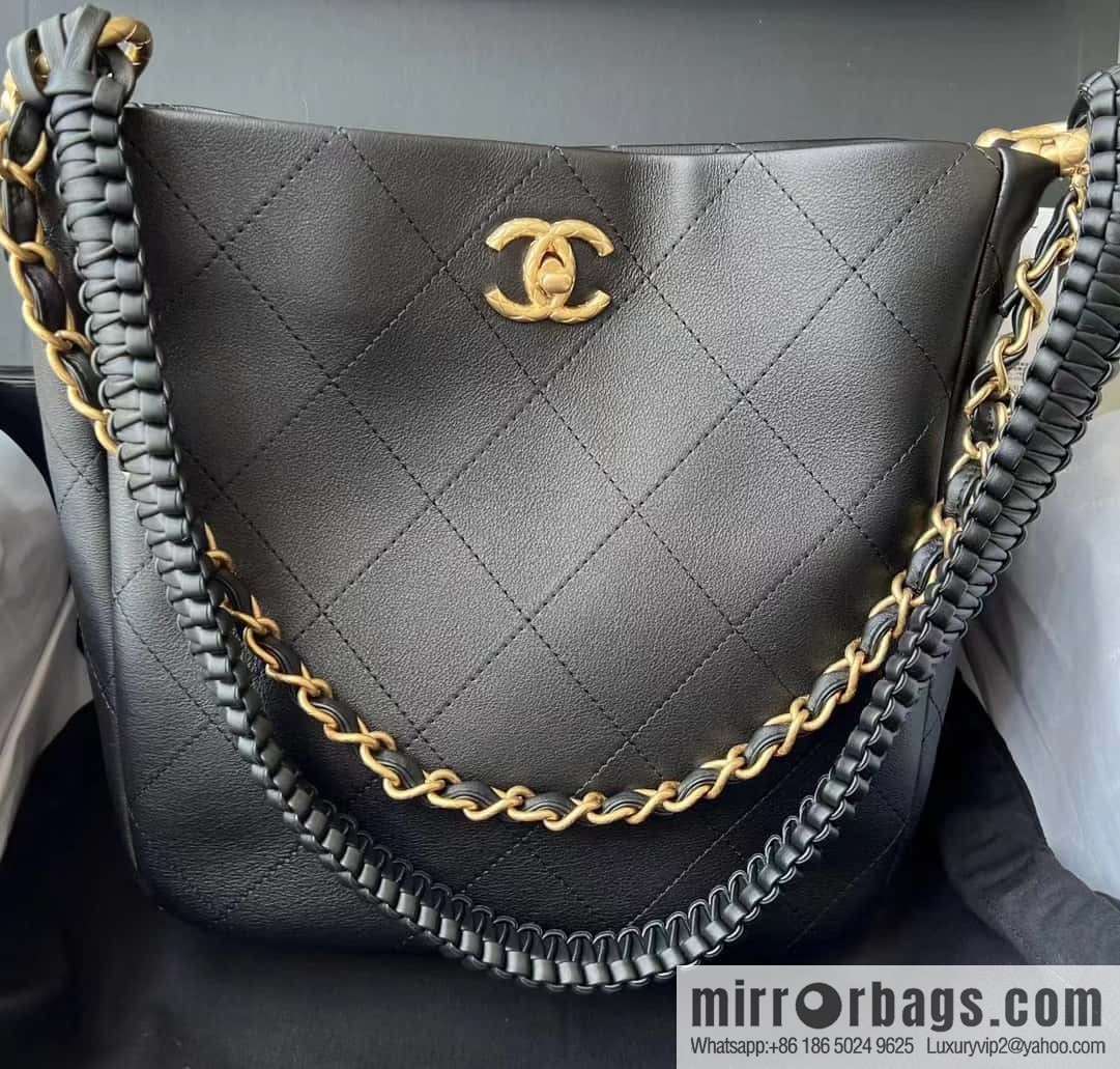CHANEL 23A Premium Handicraft Collection, Woven Hippie Bag AS4210 black