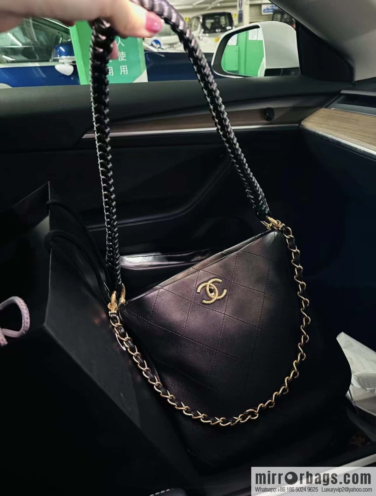 CHANEL 23A Premium Handicraft Collection, Woven Hippie Bag AS4210 black