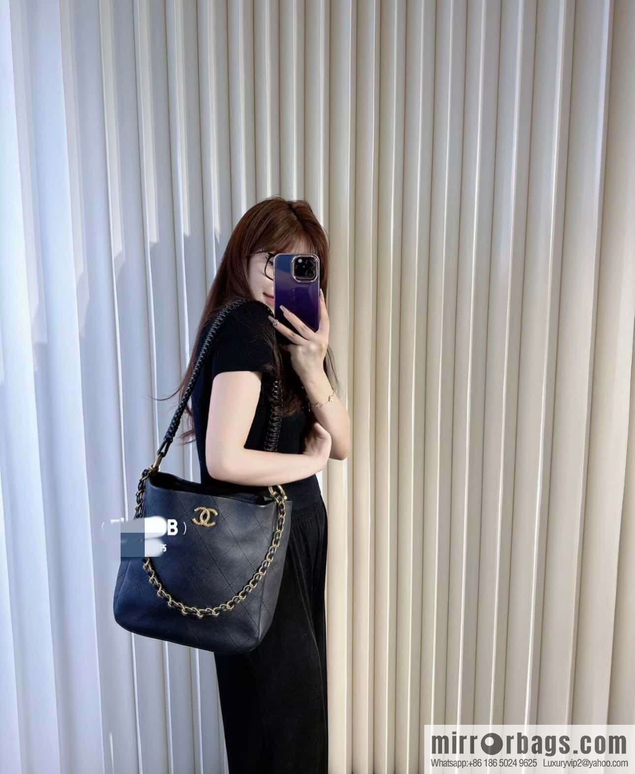 CHANEL 23A Premium Handicraft Collection, Woven Hippie Bag AS4210 black