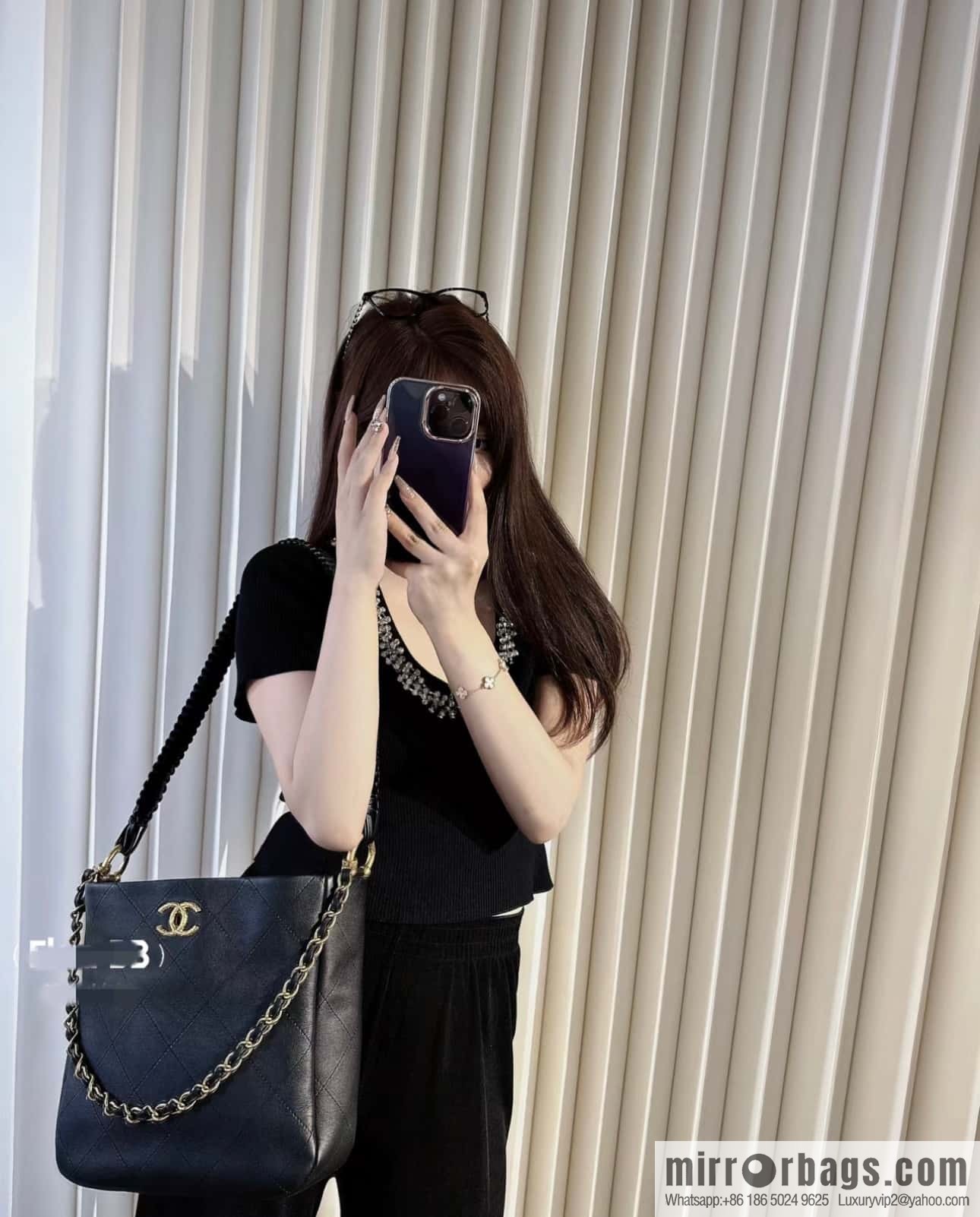 CHANEL 23A Premium Handicraft Collection, Woven Hippie Bag AS4210 black