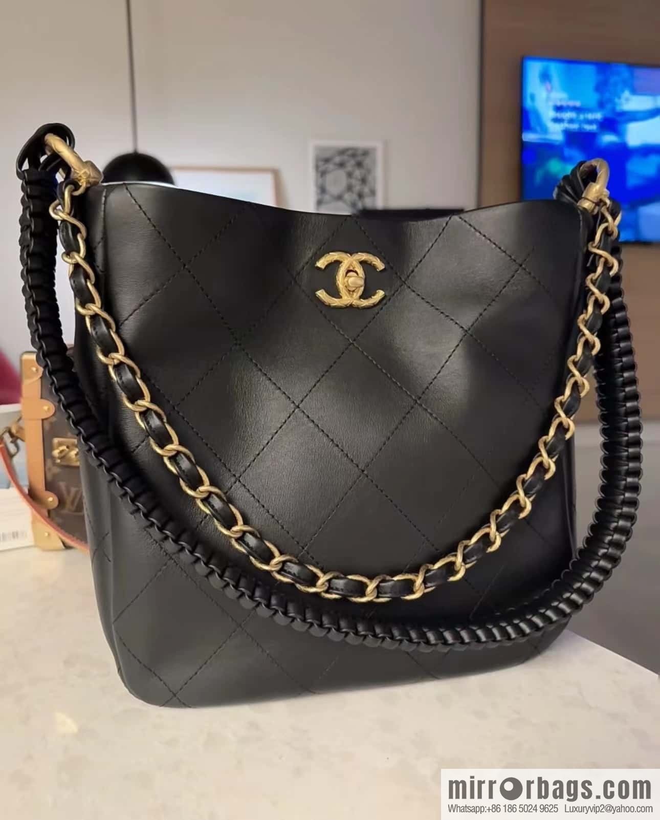CHANEL 23A Premium Handicraft Collection, Woven Hippie Bag AS4210 black