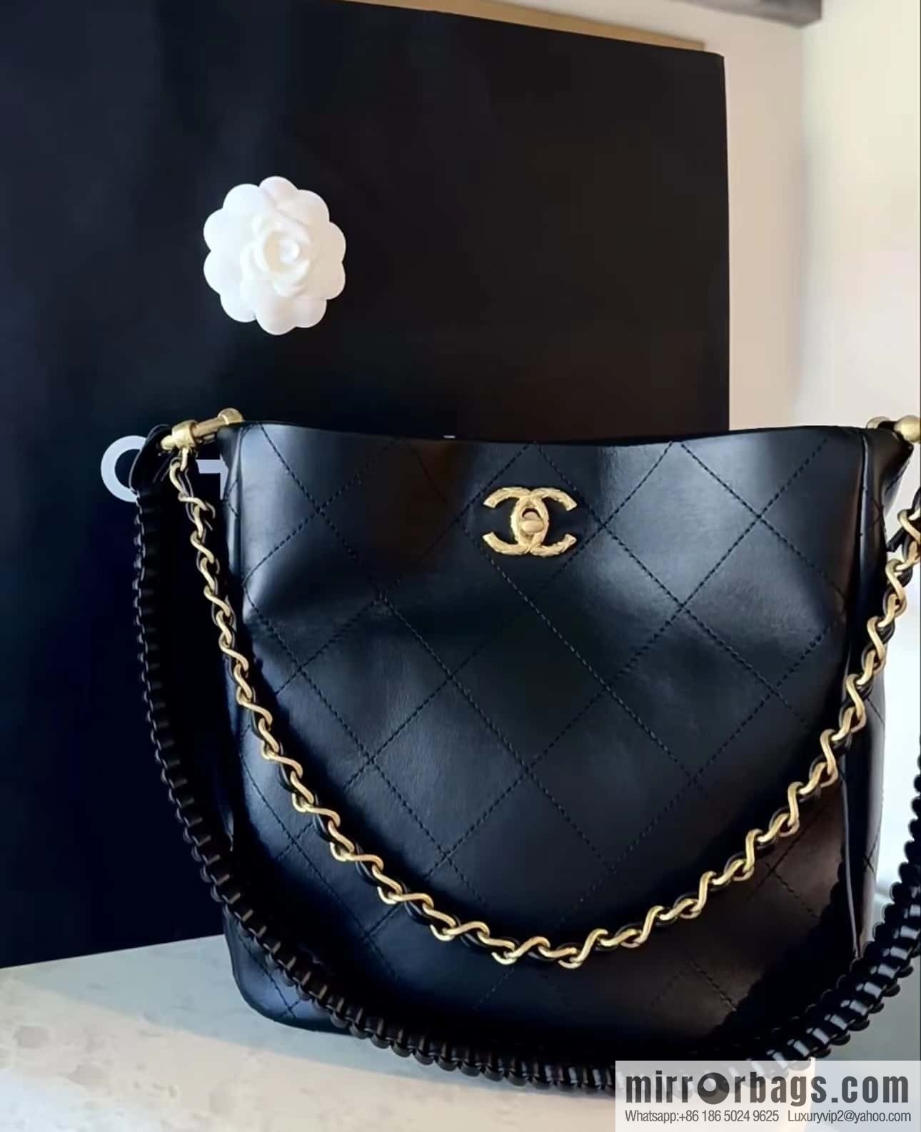 CHANEL 23A Premium Handicraft Collection, Woven Hippie Bag AS4210 black