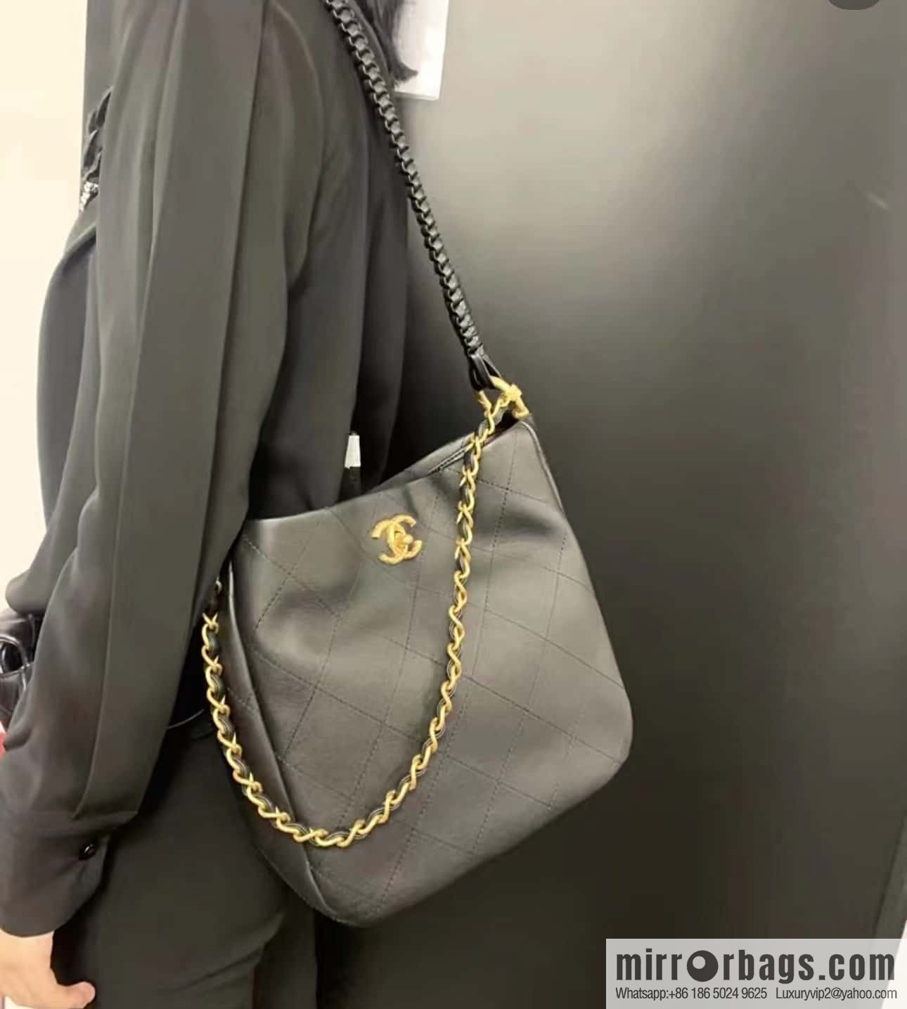CHANEL 23A Premium Handicraft Collection, Woven Hippie Bag AS4210 black