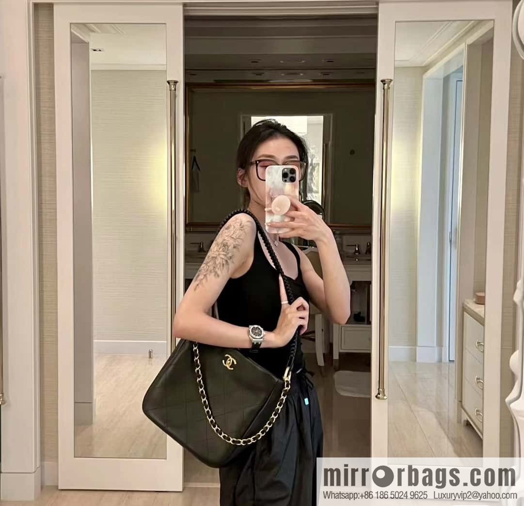 CHANEL 23A Premium Handicraft Collection, Woven Hippie Bag AS4210 black