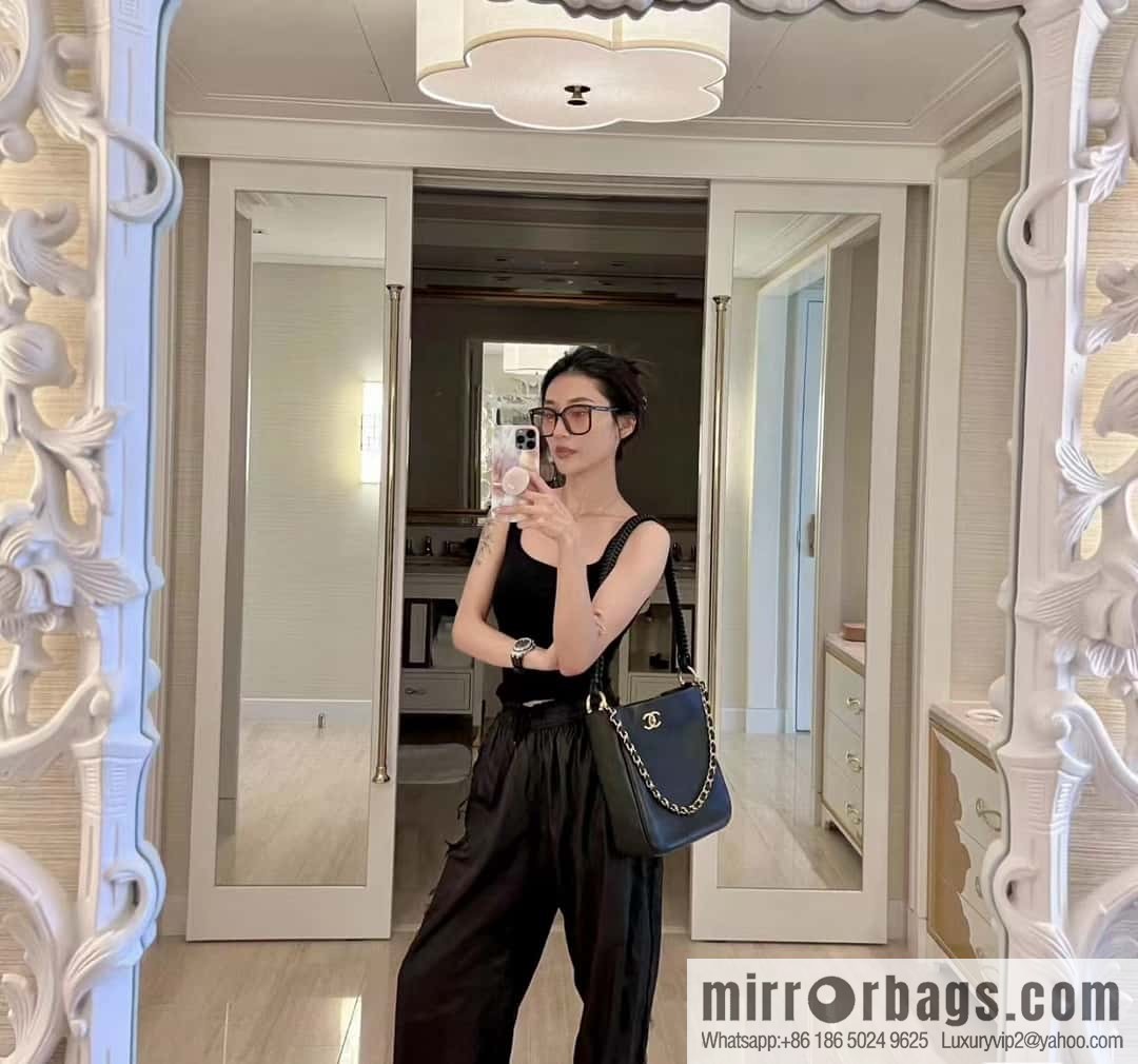 CHANEL 23A Premium Handicraft Collection, Woven Hippie Bag AS4210 black