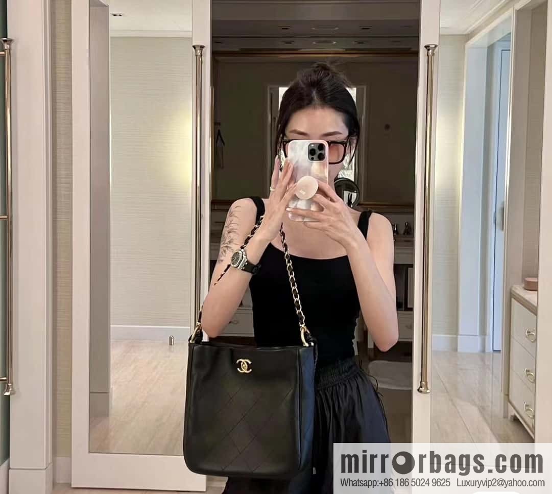 CHANEL 23A Premium Handicraft Collection, Woven Hippie Bag AS4210 black