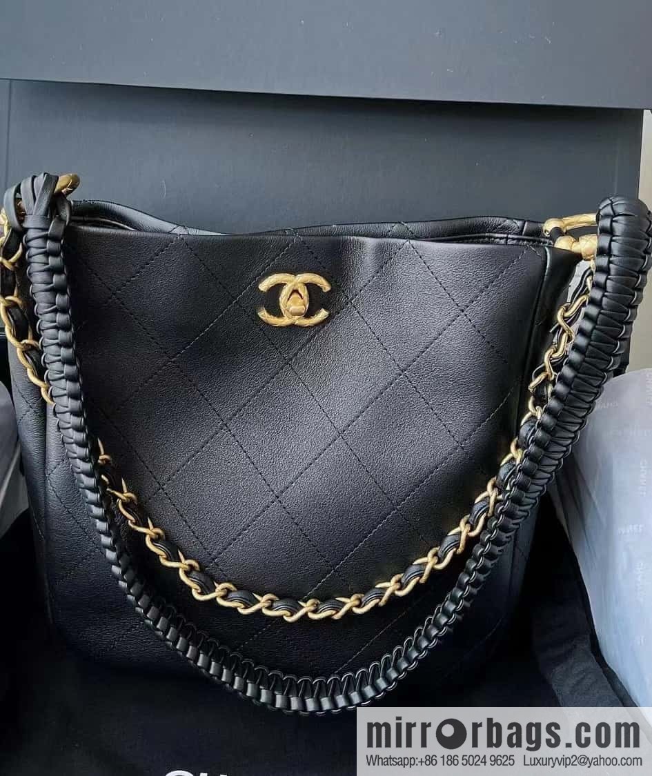 CHANEL 23A Premium Handicraft Collection, Woven Hippie Bag AS4210 black