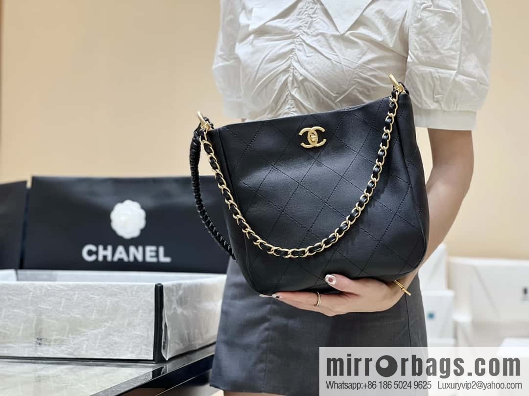CHANEL 23A Premium Handicraft Collection, Woven Hippie Bag AS4210 black