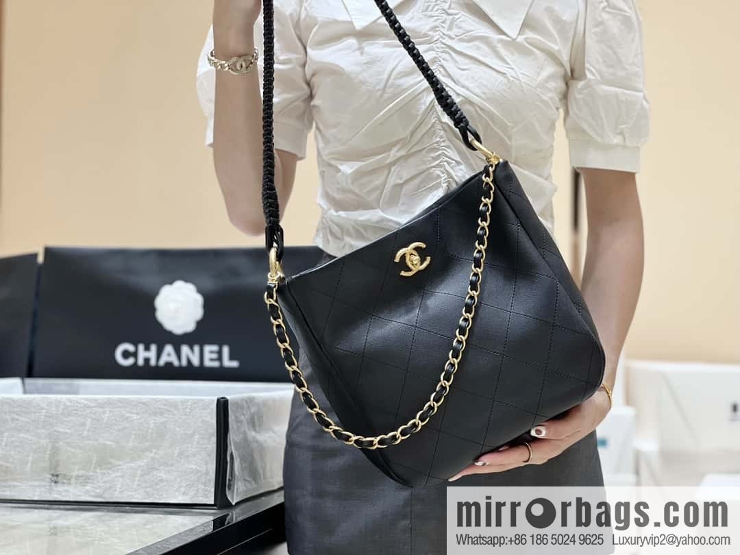 CHANEL 23A Premium Handicraft Collection, Woven Hippie Bag AS4210 black