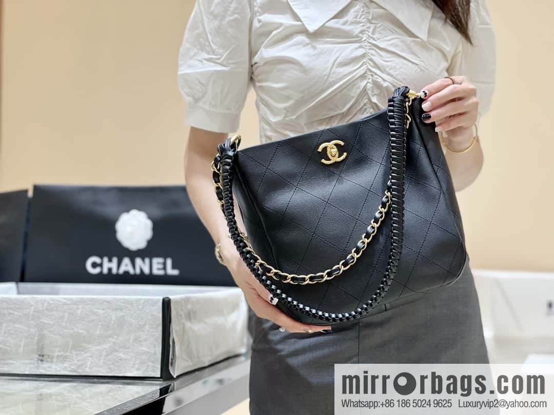 CHANEL 23A Premium Handicraft Collection, Woven Hippie Bag AS4210 black