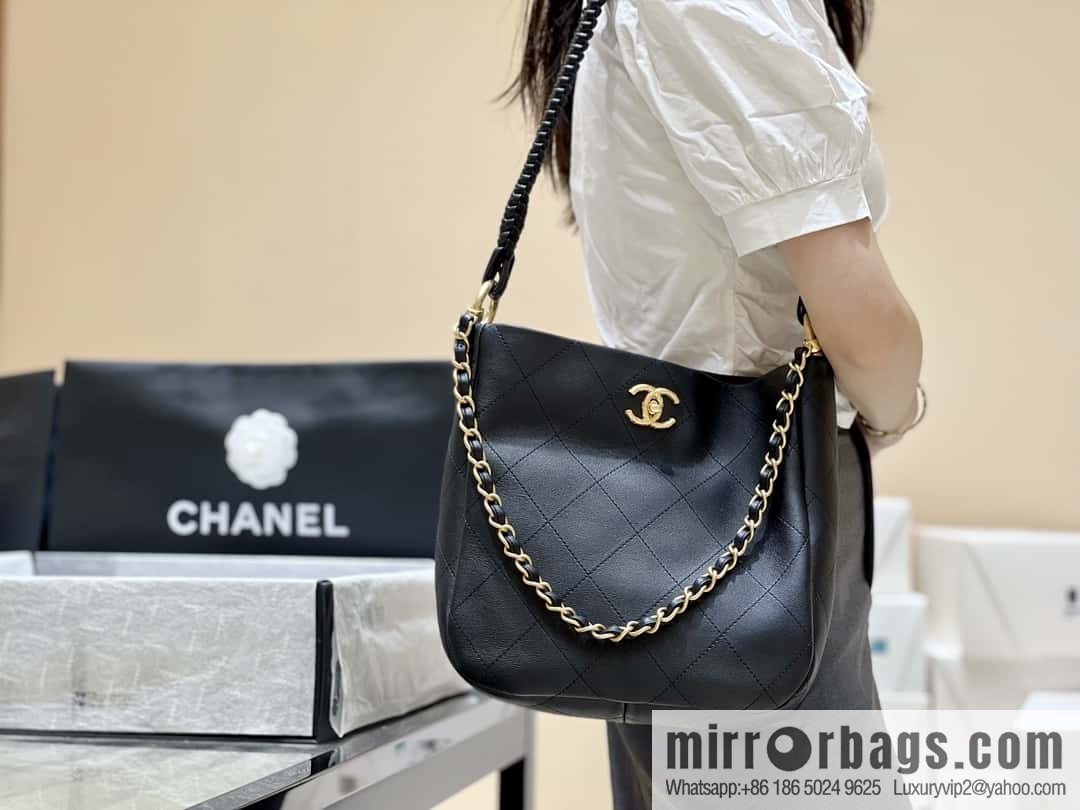 CHANEL 23A Premium Handicraft Collection, Woven Hippie Bag AS4210 black