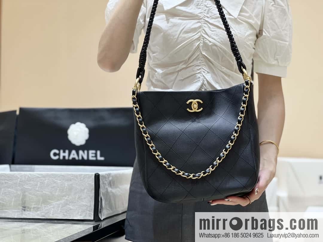 CHANEL 23A Premium Handicraft Collection, Woven Hippie Bag AS4210 black