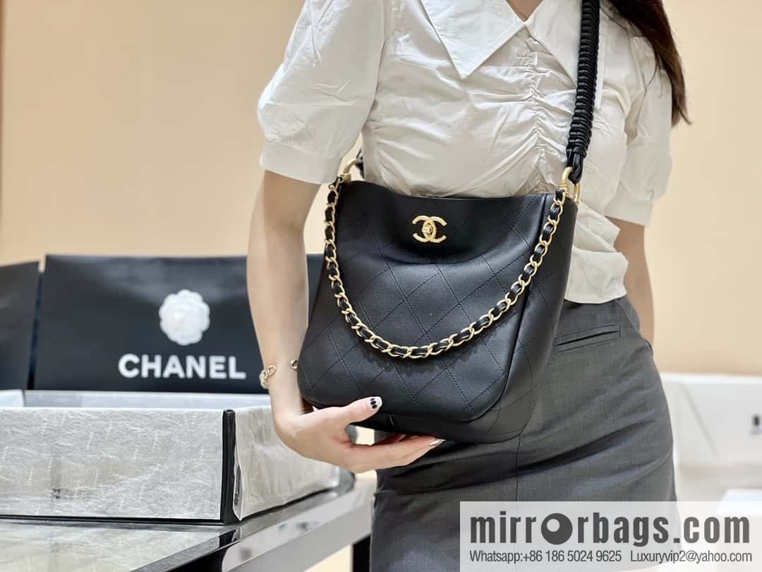 CHANEL 23A Premium Handicraft Collection, Woven Hippie Bag AS4210 black