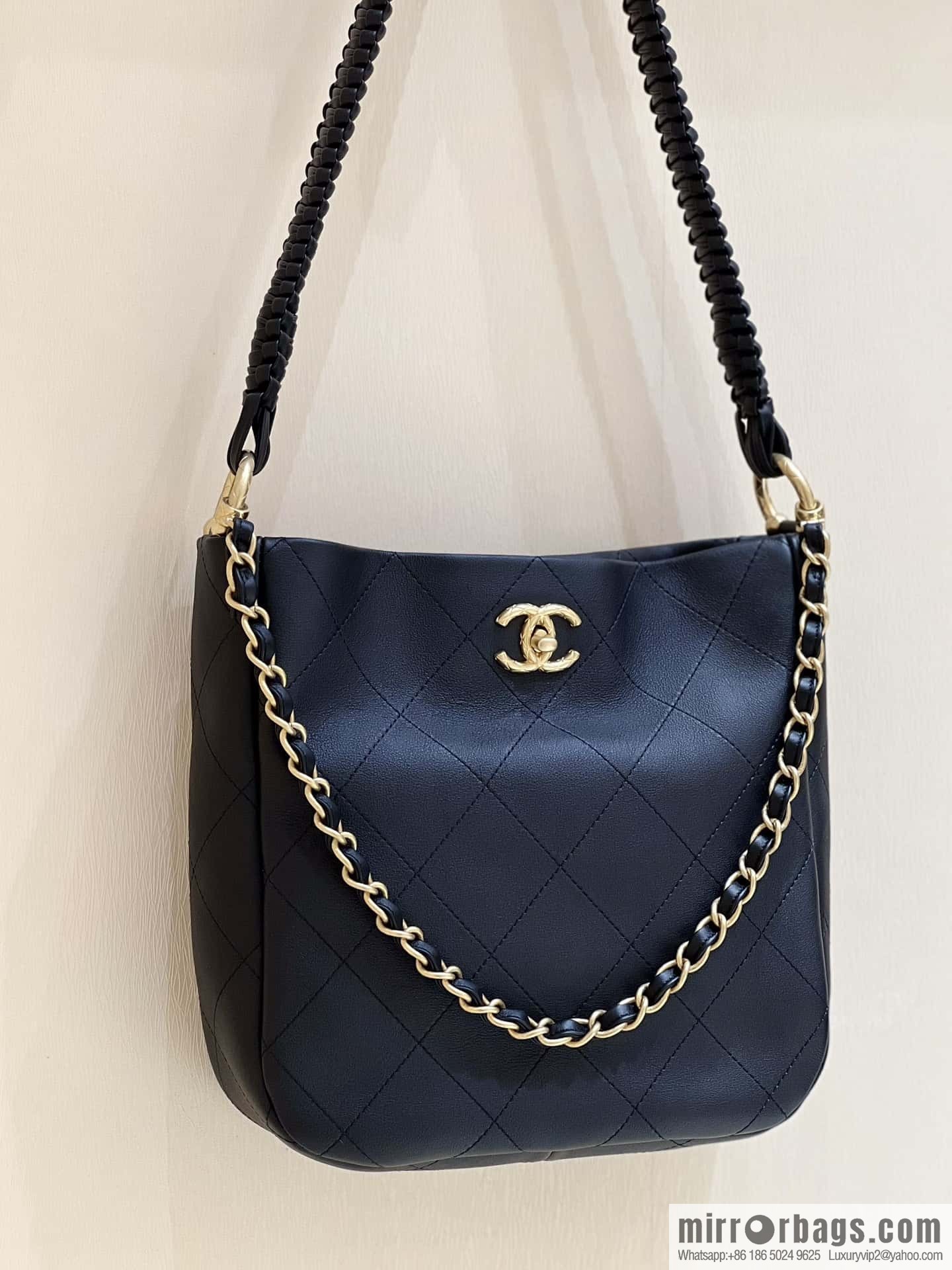 CHANEL 23A Premium Handicraft Collection, Woven Hippie Bag AS4210 black