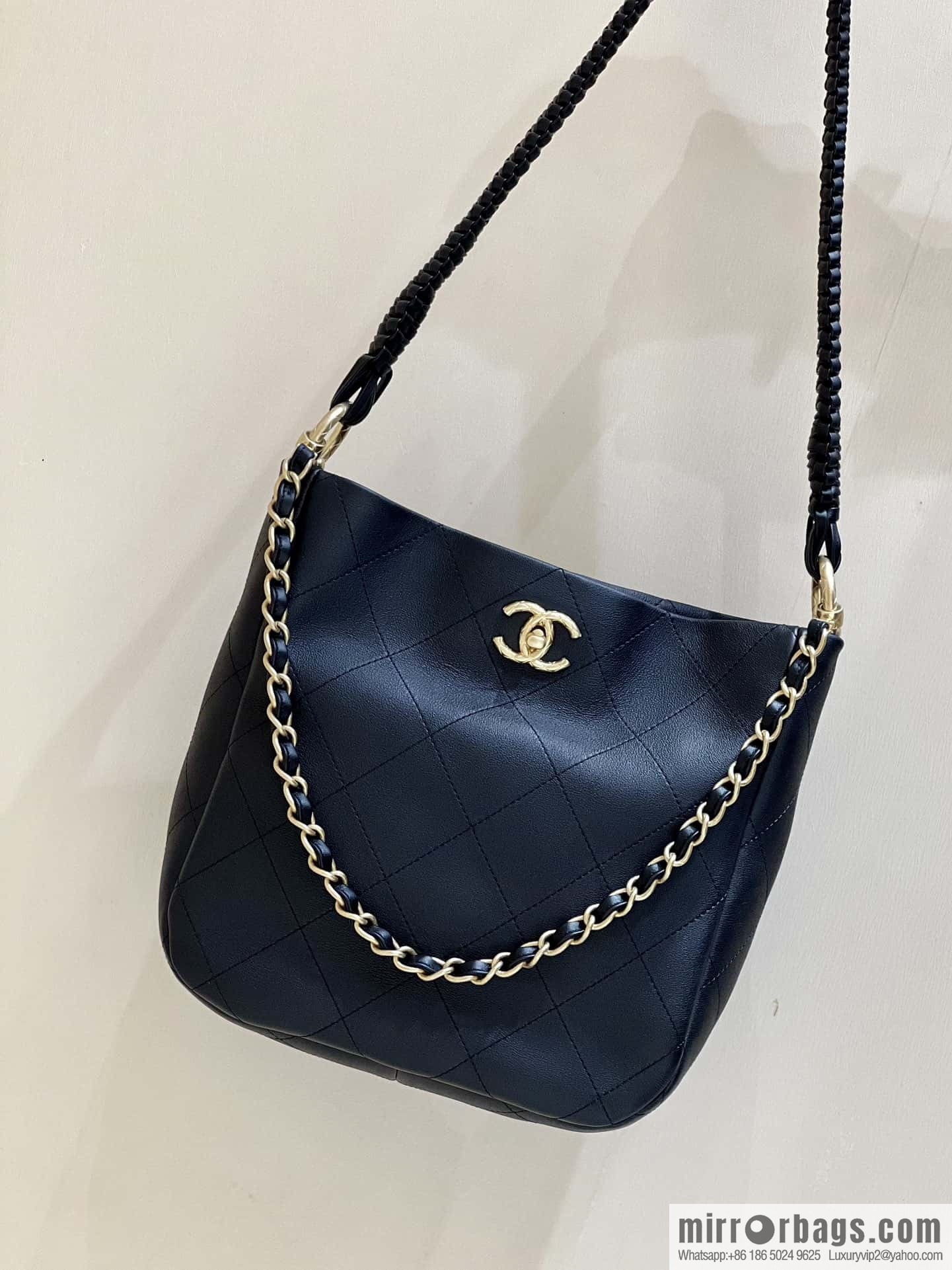 CHANEL 23A Premium Handicraft Collection, Woven Hippie Bag AS4210 black
