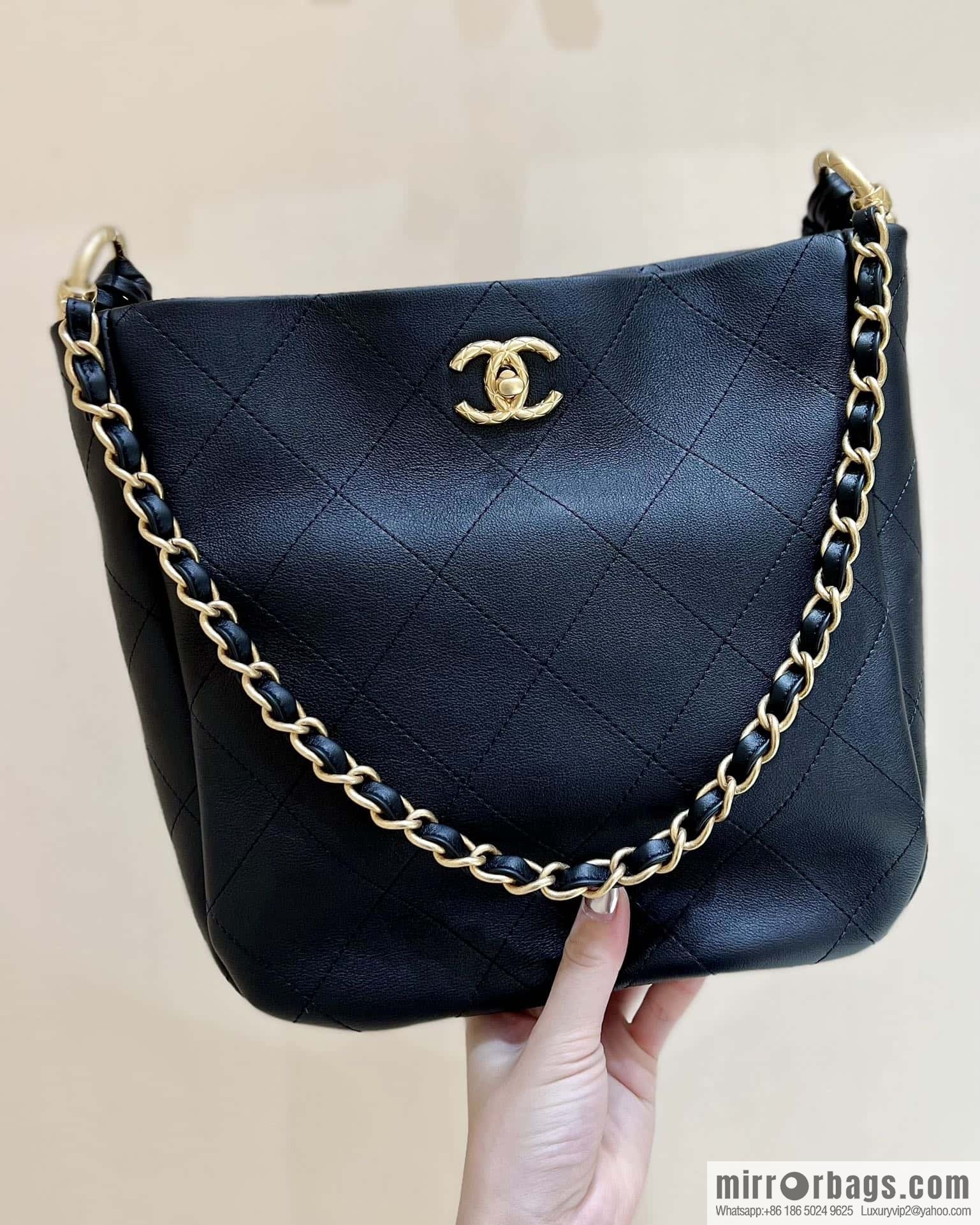 CHANEL 23A Premium Handicraft Collection, Woven Hippie Bag AS4210 black