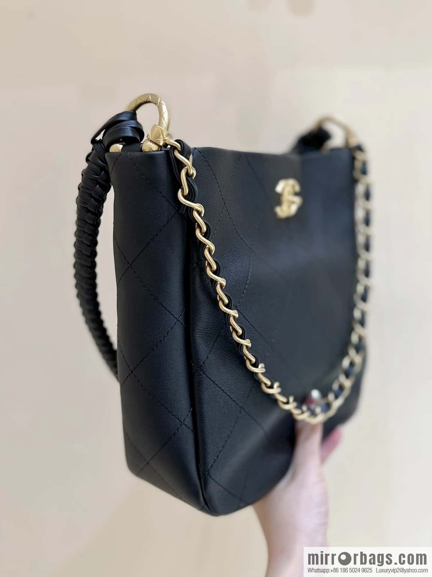 CHANEL 23A Premium Handicraft Collection, Woven Hippie Bag AS4210 black