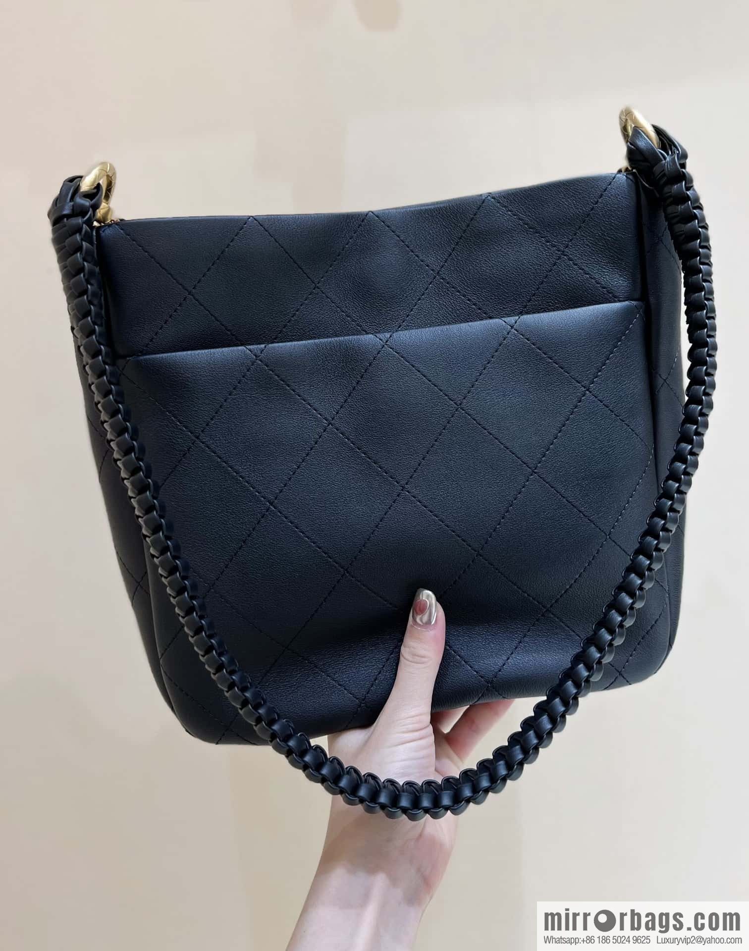 CHANEL 23A Premium Handicraft Collection, Woven Hippie Bag AS4210 black
