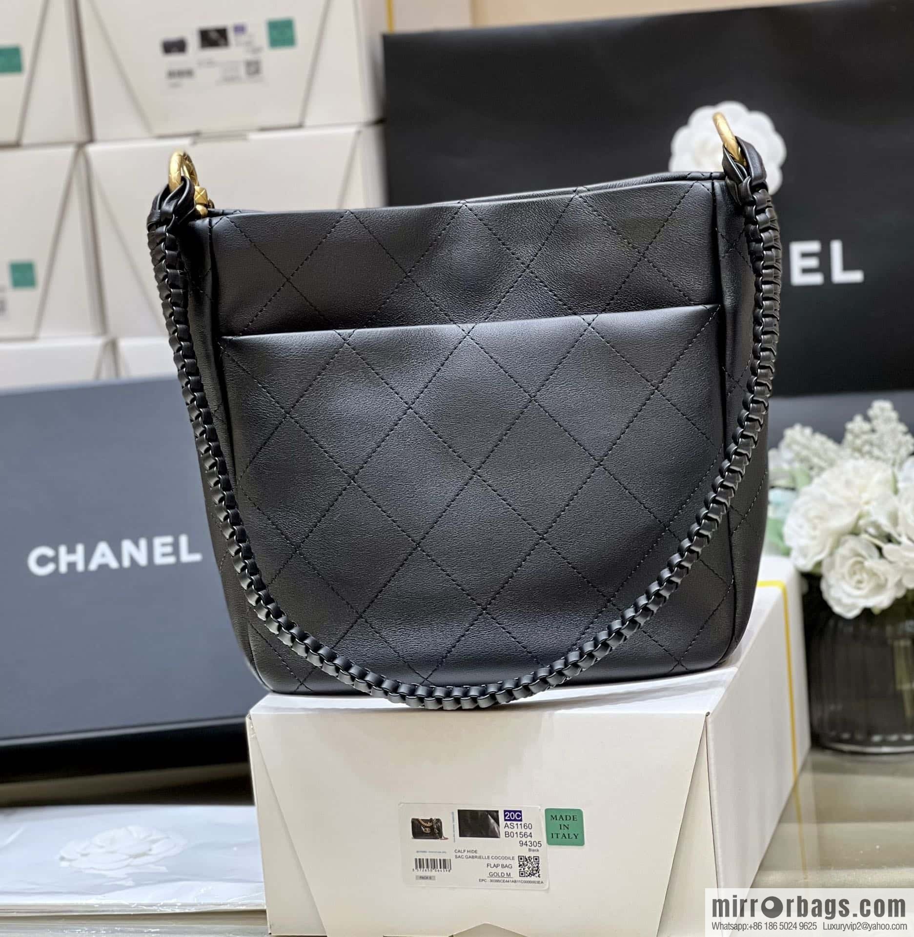 CHANEL 23A Premium Handicraft Collection, Woven Hippie Bag AS4210 black