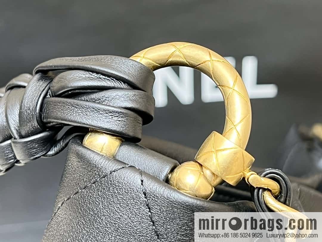 CHANEL 23A Premium Handicraft Collection, Woven Hippie Bag AS4210 black