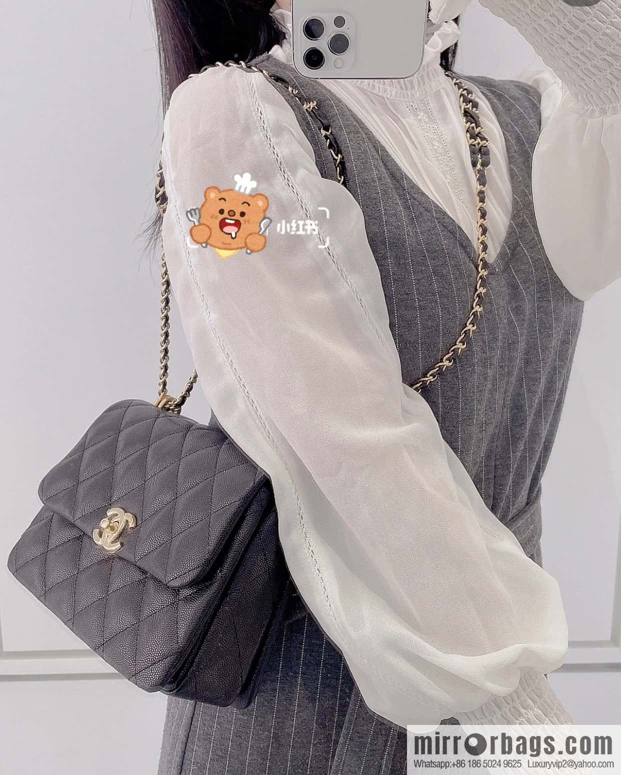 CHANEL 22k autumn and winter high-end ready-to-wear series, lychee leather square fat AS3580 black