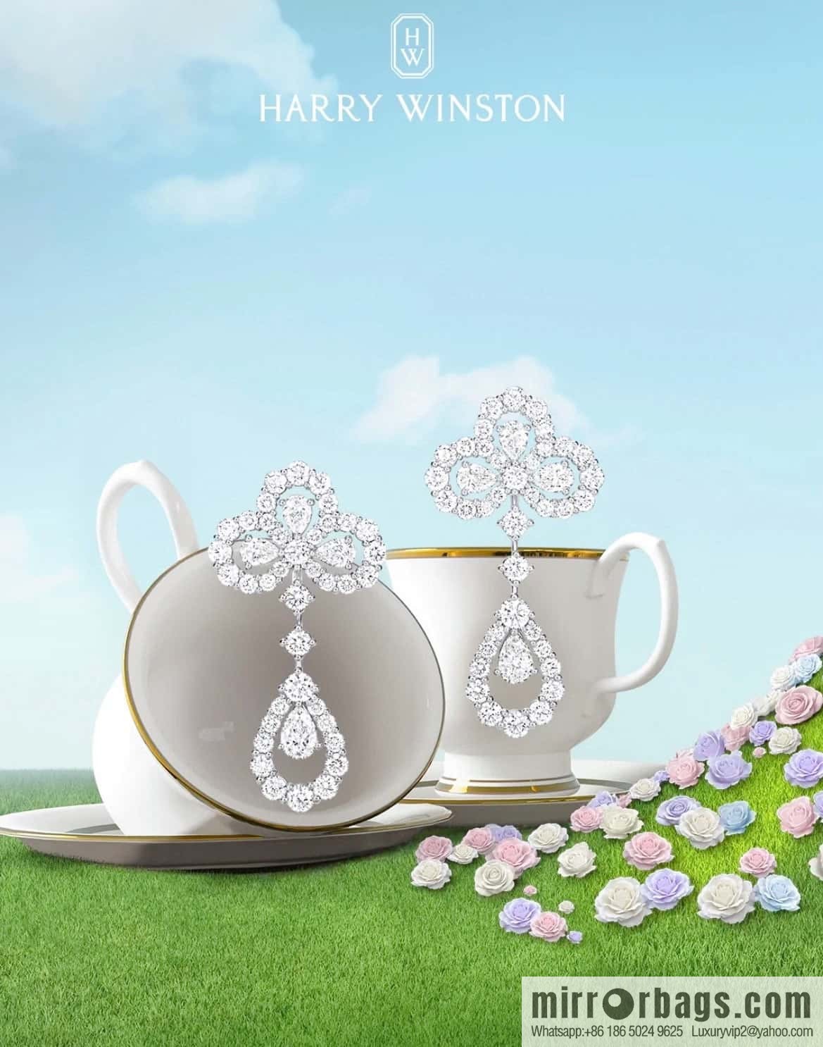 HARRY WINSTON HW Full Diamond Chandelier Stud Earrings