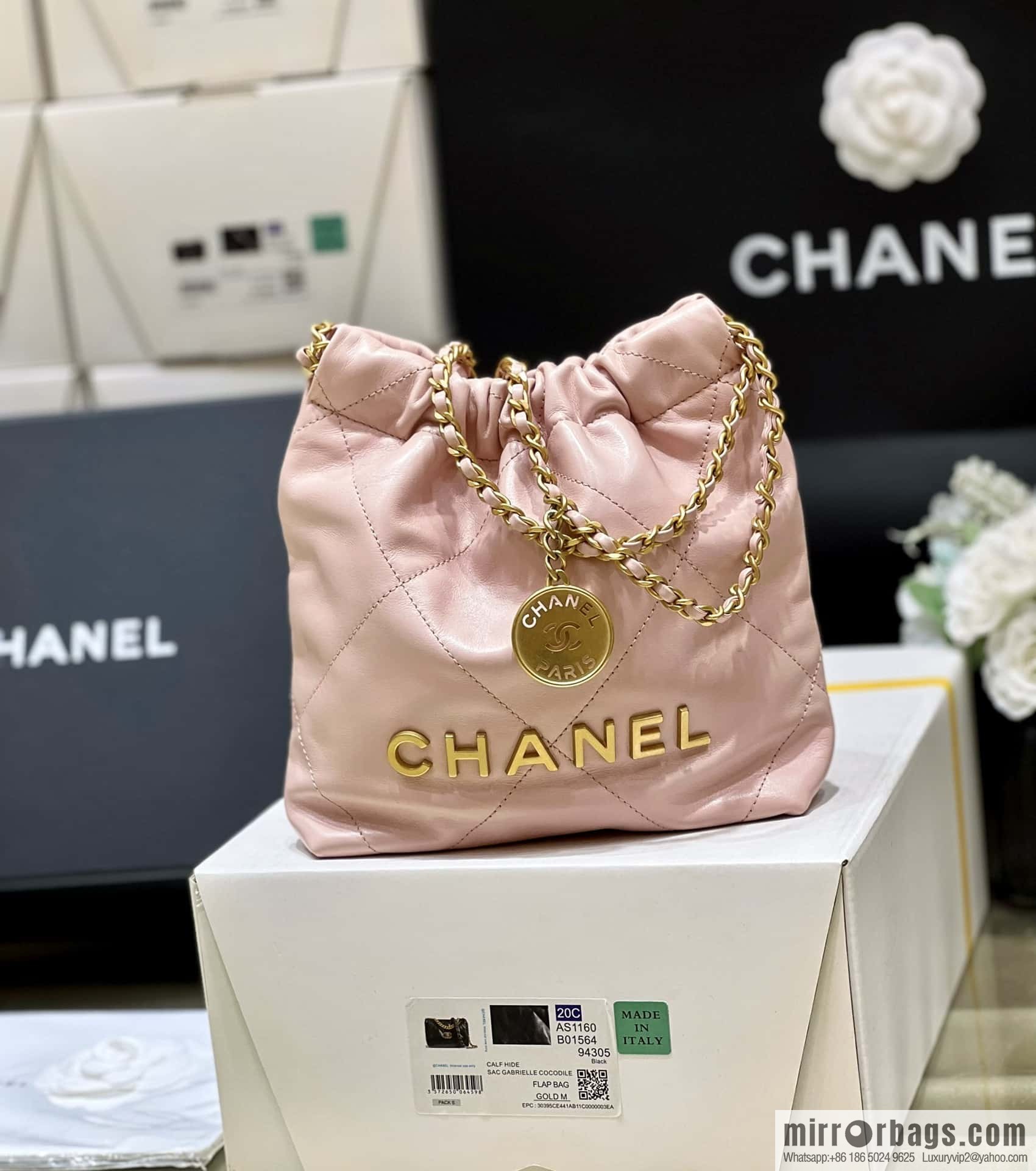 CHANEL 23S spring and summer series mini 22 bags AS3980 pink/gold buckle