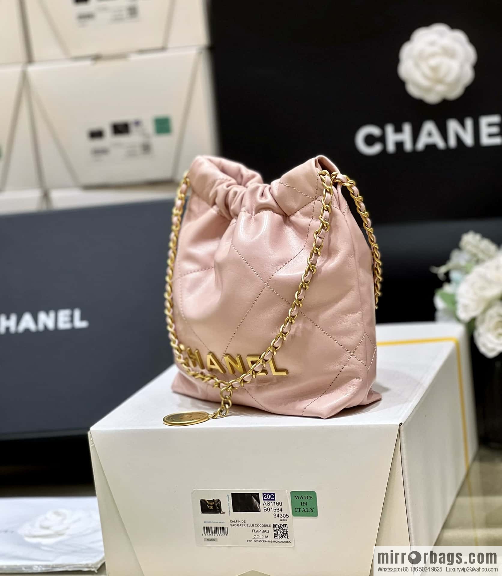 CHANEL 23S spring and summer series mini 22 bags AS3980 pink/gold buckle