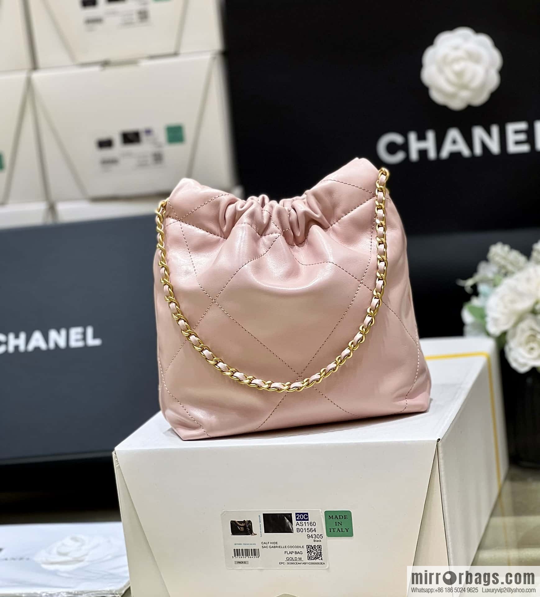 CHANEL 23S spring and summer series mini 22 bags AS3980 pink/gold buckle