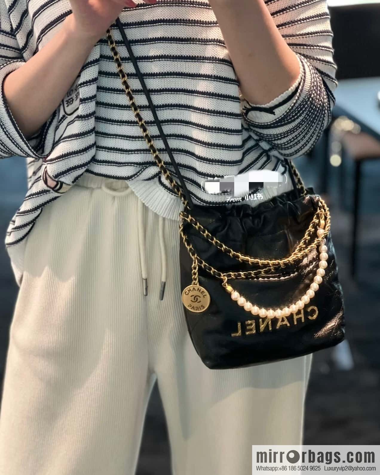 CHANEL 23S spring and summer series mini pearl 22 bags AS3980 black