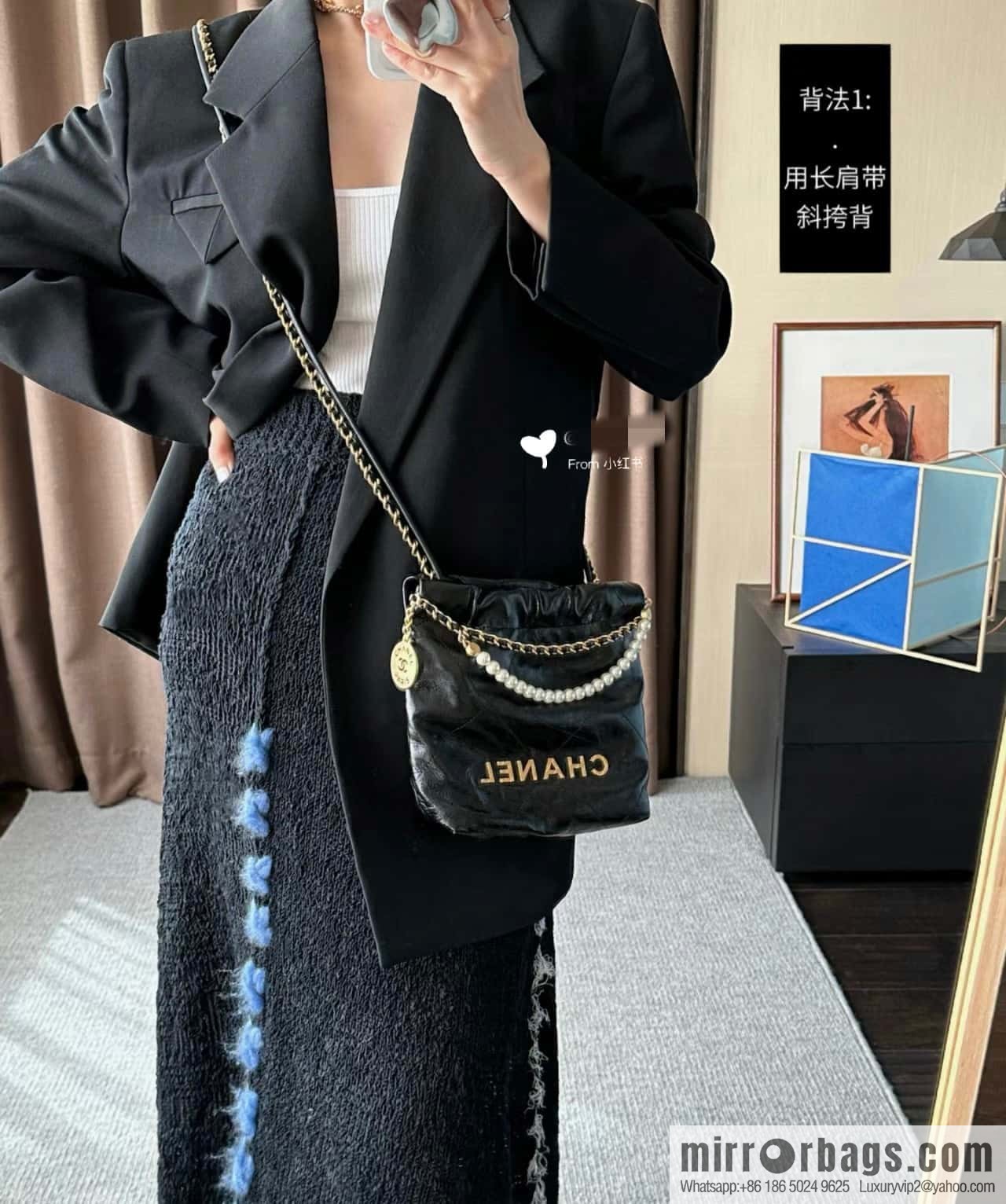 CHANEL 23S spring and summer series mini pearl 22 bags AS3980 black